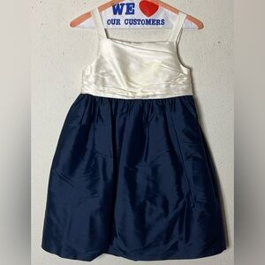 EUC Janie & Jack SPECIAL OCCASION Navy Blue & Cream 100% Silk Dress 6…